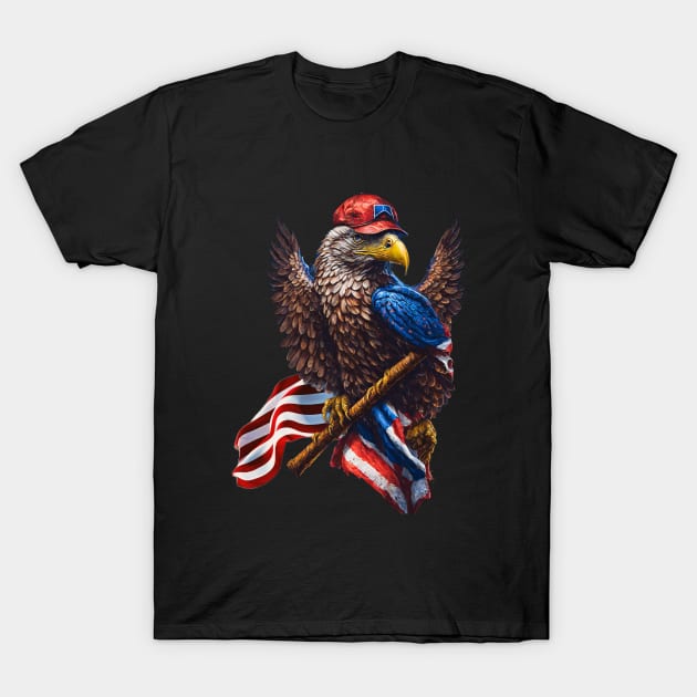 An eagle, an American flag and a baseball hat T-Shirt by Apparels2022